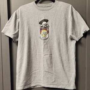 Vans Heather Gray T-Shirt M with Graphic Print of Skeleton and Soup Can